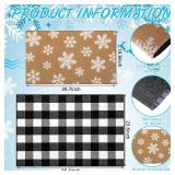 Duraaamo 2 Pcs Winter Door Mat Snowflake Outdoor Welcome Mats for Front Door Snow Non Slip Coir Floor Doormat Black White Plaid Buffalo Rug for Outside Front Porch Entryway Decor(Snowflake)