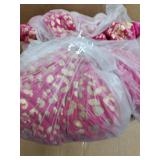 Pink decorative pillow with gold coloring on it approximately 18x18