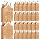 Tenceur 24 Pieces Christmas Paper Gift Bags Gingerbread House Shaped Candy Goodies Xmas Kraft Paper Treat Bags with Handles for Christmas Holiday Party Favors Supplies