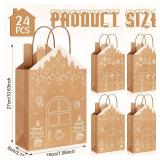 Tenceur 24 Pieces Christmas Paper Gift Bags Gingerbread House Shaped Candy Goodies Xmas Kraft Paper Treat Bags with Handles for Christmas Holiday Party Favors Supplies