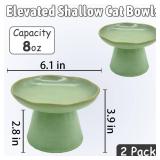VCEPJH Elevated Shallow Cat Bowls 6.1in Ceramic Cat Food Plate Pack of 2 Raised Cats Dish Flat Anti Whisker Fatigue Wide Pet Food & Water Feeder for Indoor Kitty Kitten (Green)