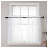 Chyhomenyc White Sheer Curtains 36 inch Length 2 Panels Set, Light Filtering Voile Rod Pocket Short Window Curtians for Bathroom Living Room Farmhouse Small Windows, Each 42Wx36L in, 2PCS, White