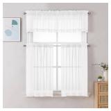 Chyhomenyc White Sheer Curtains 36 inch Length 2 Panels Set, Light Filtering Voile Rod Pocket Short Window Curtians for Bathroom Living Room Farmhouse Small Windows, Each 42Wx36L in, 2PCS, White