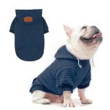 BEAUTYZOO Small Dog Hoodie Sweater with Pockets, Dog Clothes for Small Medium Dogs Boy Girl, Waffle-Like Laminated Cotton Pet Coats with Hat and Leash Hole, Navy Blue ML