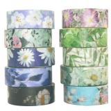 YUBBAEX 10 Rolls Spring Flowers Washi Tape Set Masking Decorative Tapes (Cold Tone)