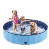 Eooqi Foldable Dog Pool, Portable Pet Bath Tub and Kiddie Swimming Pool, Collapsible Bathtub for Puppies, Small, Medium and Large Dogs, Cats and Kids, 55 x 12 in, Blue