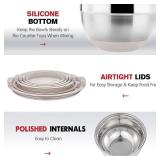 Rottay Mixing Bowls Set with Airtight Lids: 20PCS Stainless Steel Nesting Bowls - Size 7, 4, 3, 2, 1.5, 1QT Bowls with 3 Grater Attachments & Non-Slip Bottoms for Baking & Prepping