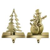 MCEAST 2 Pieces Christmas Stocking Holders Snowman and Christmas Tree Stocking Hooks Mantel Stocking Hangers for Christmas Decoration, Bronze