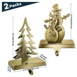 MCEAST 2 Pieces Christmas Stocking Holders Snowman and Christmas Tree Stocking Hooks Mantel Stocking Hangers for Christmas Decoration, Bronze