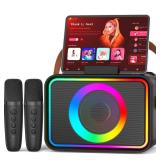 Karaoke Machine,Portable Bluetooth Speaker with 2 Wireless Microphone for Adults & Kids with LED Lights, Karaoke Microphone with PA System Supports USB/TF/AUX,Gift for Party (Black)