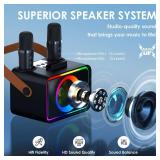 Karaoke Machine,Portable Bluetooth Speaker with 2 Wireless Microphone for Adults & Kids with LED Lights, Karaoke Microphone with PA System Supports USB/TF/AUX,Gift for Party (Black)
