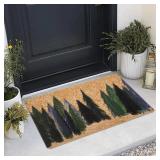 KorhLeoh Christmas Pine-Trees-Snowflake Welcome-Doormat,Non Slip Coir Entry Doormat Festival Rugs Decration 17\" x 29\"