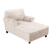 H.VERSAILTEX Velvet Chaise Lounge Cover - High Stretch Chaise Chair Cover for Living Room Soft Slipcovers with Arms - Luxury Velvet Dog Covers, Machine Washable, Ivory