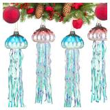 Suncalla 4 Pcs Jellyfish Christmas Tree Ornaments Glass Pearl Jellyfish Hanging Ornaments Coastal Beach Theme Christmas Decor Pendants for Holiday Wedding Party Home Porch Door