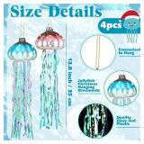 Suncalla 4 Pcs Jellyfish Christmas Tree Ornaments Glass Pearl Jellyfish Hanging Ornaments Coastal Beach Theme Christmas Decor Pendants for Holiday Wedding Party Home Porch Door