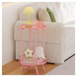HOOBRO Small Round Side Table, Pink Cute Nightstand, 2 Tier Oval End Table with Storage Tray, for Living Room, Girls Bedroom, Dorm PK184BZ01