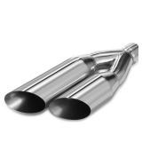 A-KARCK Dual Exhaust Tip 2.5 Inch Inlet 3\" Dual Outlet 18\" Overall Length Polished Stainless Weld-On Duo Layer Angle Exhaust Tailpipe Tips for Car Truck