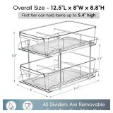 2 Set, 2 Tier Clear Organizer with Dividers for Cabinet, Shlef, Counter - MultiUse Slide-Out Storage Container - Kitchen, Pantry, Medicine Cupboard Bins, Bathroom, Vanity Makeup, Under Sink Organizing