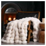 EverGrace Ultra Soft Luxury Fluffy Faux Rabbit Fur Throw Blanket, Thick Warm Bubble Throw for Bed, Cozy Plush Reversible Blankets for Couch, Chair, Sofa, Ivory White, 50x60 Inches