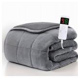Homemate Heated Weighted Blanket for Adults - 50\"x60\" 12lbs Electric Throw Fast Heating Heavy Blanket 1/2/4/6/8 Hour Auto Off 10 Heat Levels Over-Heat Protection Comfortable Flannel Sherpa