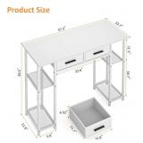 DAOUTIME White Computer Desk with Drawers, 37.3 Inch Home Office Work Desk with Storage Shelf, Kids Teens Study Table for Small Space, Small Writing PC Table for Bedroom Makeup Vanity Desk