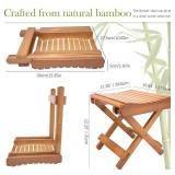 LOYPP Folding Bamboo Stool for Shower, Leg Shaving and Foot Rest, Natural Bamboo Folding Stool, Folding Bamboo Shower Seat, Fully Assembled, 12 Inch High