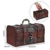 ELLDOO Vintage Treasure Chest Box, Pirate Keepsakes Box for Kids Gifts, Wooden Treasure Storage Box Decorative Box for Jewelry Pearl Trinkets, Medium