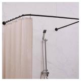 Crkmire U Shaped Shower Curtain Rod, [Both Sides: 23.6\"-52\", Middle: 31\"-46.7\"] Adjustable U Shape Shower Rod No-Sagging Curtain Rod for Bathroom Bathtub with 12 Ring Hooks & Ceiling Support