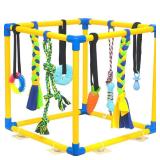 IAIGOGO Puppy Play Gym with 8 Hanging Toys for Teething &Chewing, Interactive Activity Center for Small Dogs to Relieve Boredom & Anxiety, Indoor Enrichment Toys to Keep Them Busy (Square)