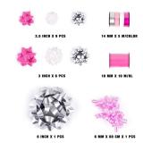 WRAPAHOLIC 19 Pcs Gift Bows Assortment - 16 Multi Colored Assorted Size Gift Bows(Pink, White, Silver), 2 Crimped Curling Ribbons, 1 Pink Curly Bows, Perfect for Christmas, Holiday, Party