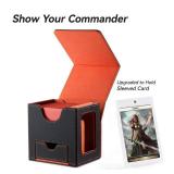 Mage Tech Card Deck Box for MTG Commander - Patented Design, Commander Display, Fits 100 Double-Sleeved Cards, 35pt Card Brick & Dice Tray - Grey/Orange