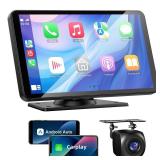 VUKARUAL Wireless Carplay and Android Auto Screen for Car, 7\" HD Portable Touch Screen Car Stereo with Bluetooth, Backup Camera, Navigation, Mirror Link for All Vehicles