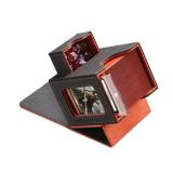 Mage Tech Card Deck Box for MTG Commander - Patented Design, Commander Display, Fits 100 Double-Sleeved Cards, 35pt Card Brick & Dice Tray - Grey/Orange