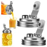 Palksky Mason Jar Pour Spout Lid Stainless Steel, Wide Mouth Pour Spout Flip Cap Lids for Mason Jars, anticracking Leak Proof Seal Cover Airtight for Drinking Salad Dressing & Food Storing(2PCS)