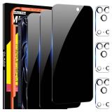 Milomdoi 3 Pack Privacy Screen Protector for iPhone 17 Pro Max [Phone Case Friendly] Accessories Private Film, 3 Pacs Tempered Glass Camera Lens Protector, with Mounting Frame for Apple Anti Spy,Black