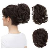 youngways Claw Clip Short Ponytail Messy Bun Hair Piece Bendable Hair Branch Extensions Fluffy Wavy Curly Synthetic Versatile Dark Brown Hairpieces
