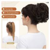 youngways Claw Clip Short Ponytail Messy Bun Hair Piece Bendable Hair Branch Extensions Fluffy Wavy Curly Synthetic Versatile Dark Brown Hairpieces
