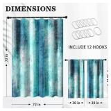 Culudea Turquoise Teal Grey Gray Waffle Textured Cloth Shower Curtain Set, Painting Abstract Modern Art Bathroom Window Waterproof Shower Curtains for Bathroom Decor