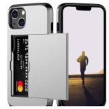 Nvollnoe for iPhone 13 Case with Card Holder Heavy Duty Protective Dual Layer Shockproof Hidden Card Slot Slim Wallet Case for iPhone 13 for Women&Men(Silver)