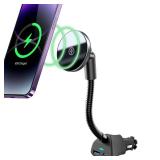 for Mag-Safe Car Mount Charger 15W iPhone Wireless Car Cigarette Lighter Phone Charger, Cigarette Lighter Phone Mount with Dual Port PD&QC3.0 Fast Charging for iPhone 17 16 15 Pro Plus Max 14 13 12