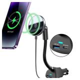 for Mag-Safe Car Mount Charger 15W iPhone Wireless Car Cigarette Lighter Phone Charger, Cigarette Lighter Phone Mount with Dual Port PD&QC3.0 Fast Charging for iPhone 17 16 15 Pro Plus Max 14 13 12