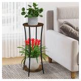 YINMIT Plant Stand Indoor,2 Tier Round Potted Holder Rack,Flower Pot Stand Shelf,Round Supports Rack,Corner Plant Shelf for Balcony Garden Patio Living Room,Brown