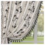 F-CHU Farmhouse Floral Curtains 84 Inch Length for Living Room Bedroom 2 Panels Cotton Linen Curtains Black Patterned Flower Boho Rustic Window Drapes 55x84 Black