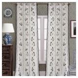 F-CHU Farmhouse Floral Curtains 84 Inch Length for Living Room Bedroom 2 Panels Cotton Linen Curtains Black Patterned Flower Boho Rustic Window Drapes 55x84 Black