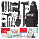 Survival Kit, 262Pcs Survival Gear and Supplies with First Aid Kit Pouch and Crossbody Bag, Emergency Kit with Tent, Camping Axe Hammer, Survival Shovel w/Pick, Bug Out Bag Gifts for Men Women