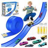 EFCRBS 15Ft Flex Track, Flexible Race Car Track for Kids Toy with 10 Suction Cups, Rolls Up Portable Racetrack Compatible with Hot Wheels & Diecast 1/64th Cars, Birthday Gifts for Boys Girls (Blue)