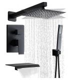 RTTWYYUU Matte Black Faucet Set Shower Head with Tub Spout and Handle System Square Wall Mount for Bathroom