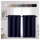 WelvetBLK Navy Blue Cafe Blackout Curtains Tier 36 Inch Length 2 Panels, Soft Solid Thermal Insulated Room Darkening Small Kitchen Window Curtains Over Sink for Bathroom, Navy Blue, Each 30\" Wx36 L