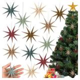 12 Pcs 3D Mini Star Ornament Christmas Tree Star Ornaments Hanging Paper Star Decorations Colorful Hanging Ornament Mini Tree Hanging Pendant Decoration for Christmas Tree
