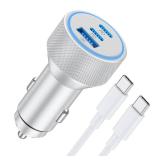 WODENTA for iPhone 17/16/15 Pro Max Car Charger, 67W 3-Port Fast USB C Car Charger Power Cigarette Lighter Adapter with 3FT USB C to C Cable for iPhone 17/17 Pro/Air/16/15 Pro Max/Plus/16e, iPad